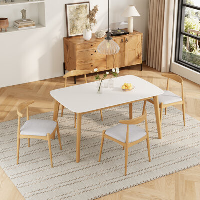 George Oliver Dining Set 1 Table 4 Chairs, Rubberwood Frame, Faux Wood Tabletop, Retro - Elegant For Kitchen & Family Dining