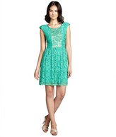 Thumbnail for your product : ABS by Allen Schwartz jade green lace overlay sheer neckline stretch knit dress