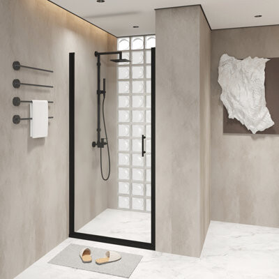 Banior 28x72 Inch Shower Door With Pivot Mechanism Black Aluminum Frame 1/4\