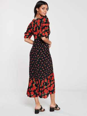 Very Mixed Print Midi Dress - Black/Floral