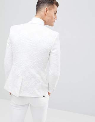ASOS DESIGN Wedding Skinny Blazer With Cream Floral Embroidery