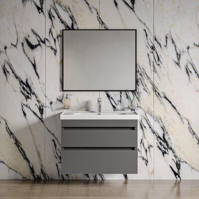 Vivant 27.6'' Wall Mounted Single Bathroom Vanity with Ceramic Top with Mirror