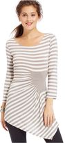 Thumbnail for your product : ECI Ruched Metallic-Striped Asymmetrical-Hem Top