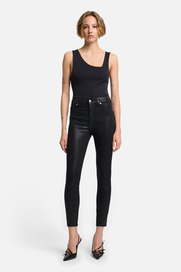 7 For All Mankind B(air) High Waist Ankle Skinny in Coated Black
