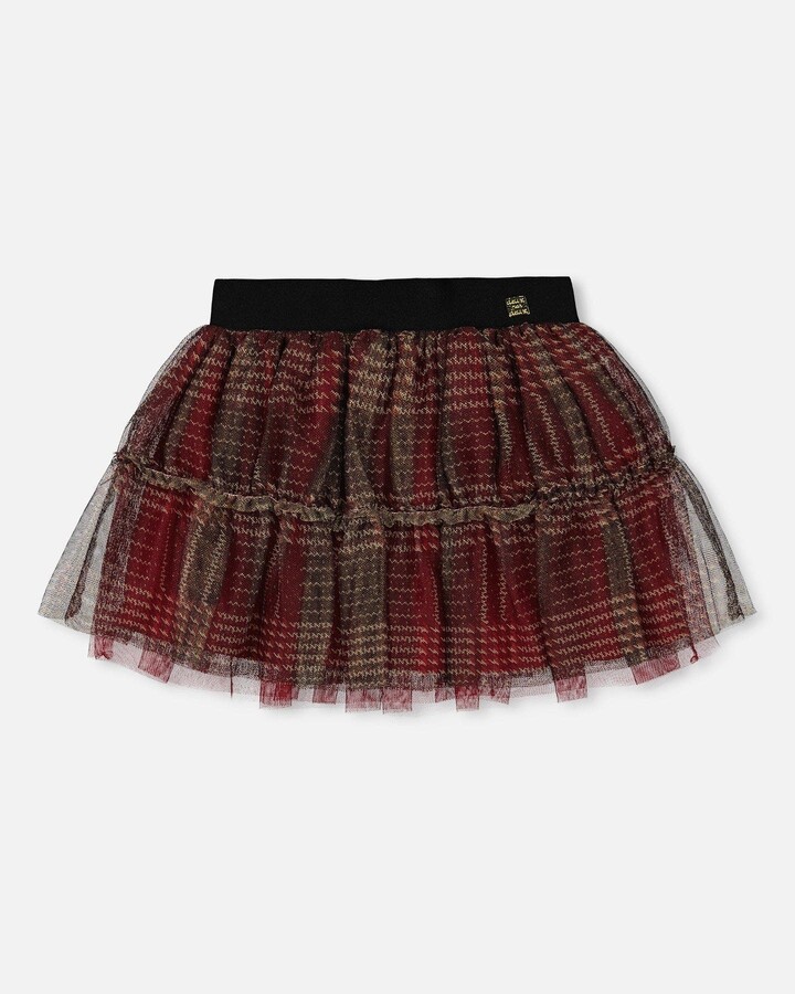 Little Girl's Glittering Tulle Skirt Red Plaid