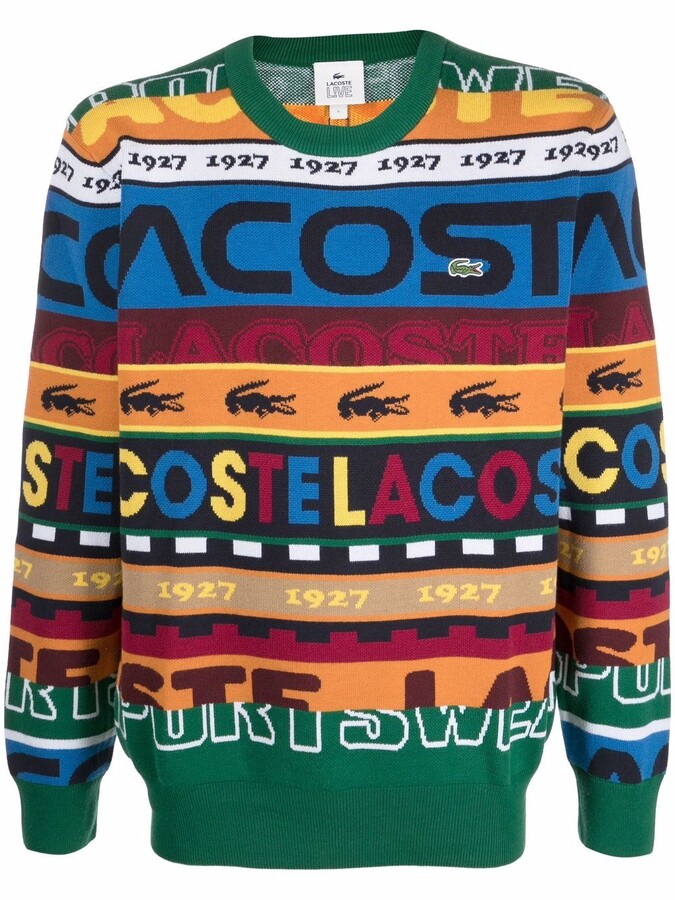 Lacoste Striped Logo-Intarsia Jumper - ShopStyle Sweatshirts & Hoodies