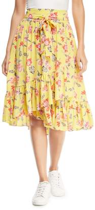 Joie Denisha Floral-Print Silk Flounce Skirt