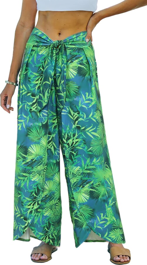 Waitfairy Womens Palazzo Split Pants Wide Leg Boho Pants Flowy Layered