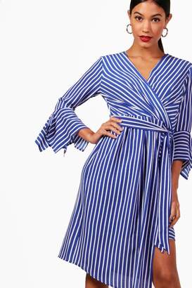 boohoo Wrap Front Contrast Stripe Midi Dress