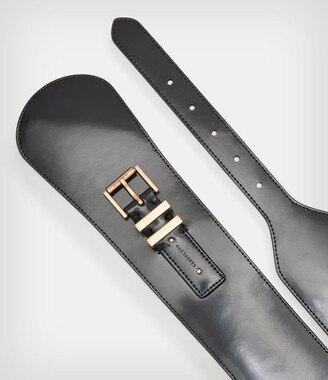 AllSaints Marcella Leather Wide Belt - Black Warm Brass - ShopStyle