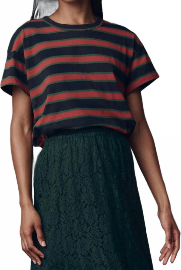 The Great Bridle Boxy Crewneck Top In Navy Multi Stripe