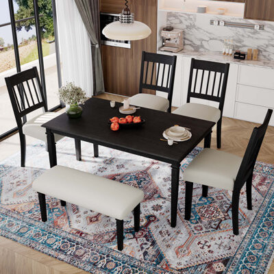6-Piece Retro Dining Room Set, Classic Kitchen Furniture Set