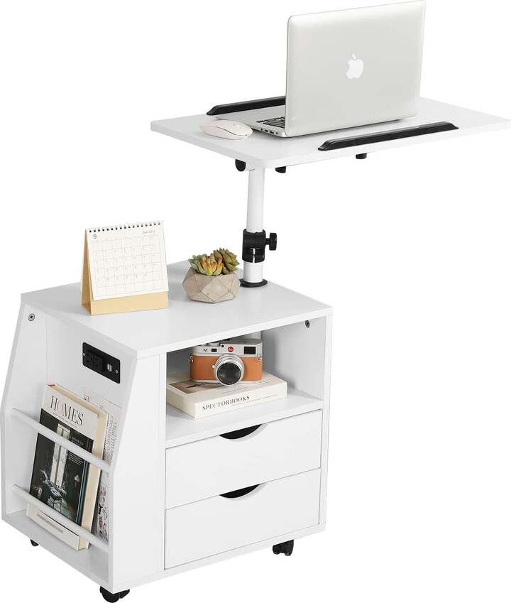 EPOWP Nightstand with Charging Station & USB Ports, Wooden Bedside Table Workstation, Height