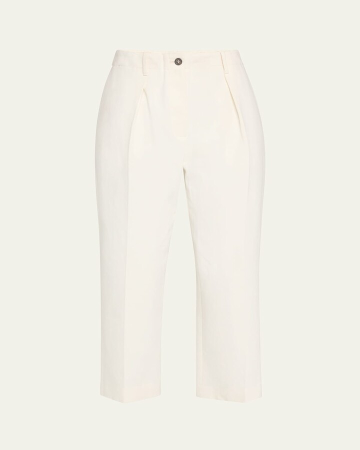 Brunello Cucinelli Creased Square Cotton Wool Chino Pants