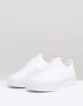 ASOS Lace Up Plimsolls In White Canvas With Chunky Sole