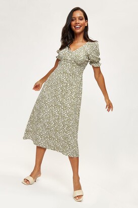 Dorothy Perkins Womens Green Ditsy Textured Empire Midi Dress
