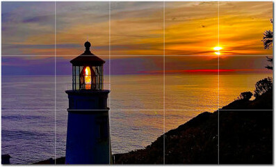 Picture-Tiles.com Lighthouse Photo 12'' x 12'' Satin Ceramic Decorative Mural