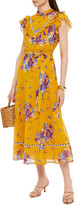 Thumbnail for your product : Coach Crochet-trimmed Ruffled Floral-print Cotton-chiffon Midi Dress