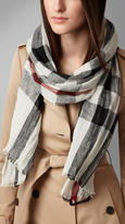 Thumbnail for your product : Burberry Check Linen Crinkled Scarf