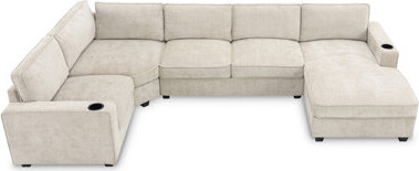 Latitude Run 119" U-Shaped Sectional Sofa, 6 Seat Chenille Corner Couch Set With Cup Holders, Oversized Chaise Lounge, Irregular Corner, Deep And Wide Seat, Comfy