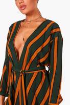 Thumbnail for your product : boohoo Stripe Wrap Tie Waist Blouse