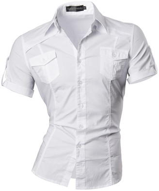 Sportrendy Men's Slim Fit Casual Short Sleeves Button Down Dress Shirts Tops JZS055