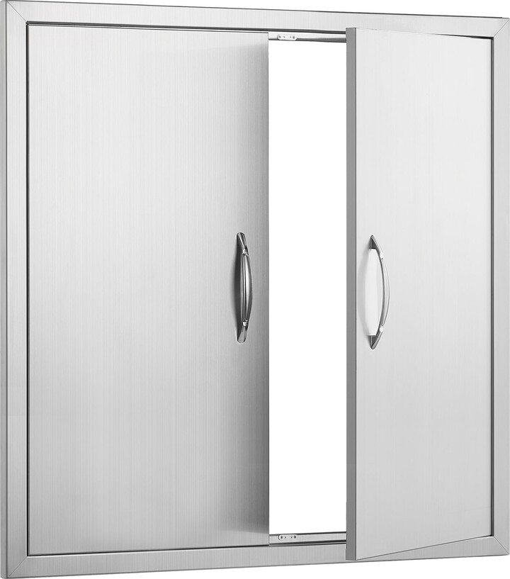 KFFKFF Barbecue Access Portal, 31W x 31H Inch Twin Exterior Culinary Gate, Stainless Steel Recessed Entry, Wall Upright Door with Grips, for Barbecue Island, Grill Spot, Outdoor Locker