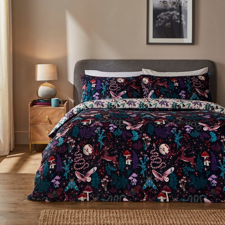 Dunelm Magical Garden Fleece Duvet Cover and Pillowcase Set Purple