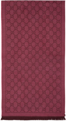 Gucci Pink and Red Wool Jacquard GG Scarf