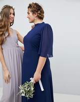 Thumbnail for your product : TFNC Plus High Neck Maxi Bridesmaid Dress With Flutter Sleeve