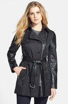 Thumbnail for your product : Laundry by Shelli Segal Faux Leather Detail Double Breasted Trench Coat