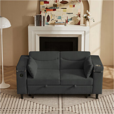 Ivy Bronx Chenille Sofa With Side Table And USB Port
