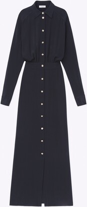 Lafayette 148 New York Plus Size Organic Stretch Silk Crepe De Chine Button Blouson Dress