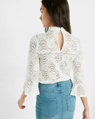 Express Lace Mock Neck Bell Sleeve Blouse