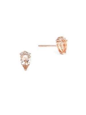 Saks Fifth Avenue Diamond, Morganite and 14K Rose Gold Pear Stud Earrings