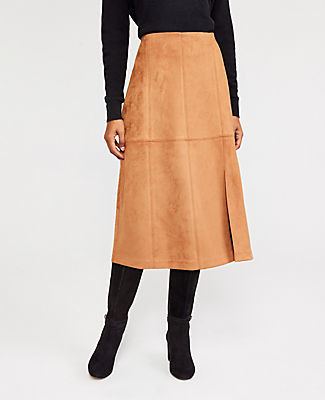 Ann Taylor Women Clothing Skirts Leather Skirts Belted Faux Suede Midi Skirt 