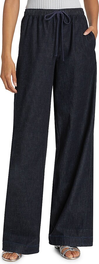 Cotton Drawstring Wide-Leg Pants