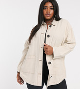 Thumbnail for your product : ASOS DESIGN Curve linen jacket with contrast stitch detail in stone