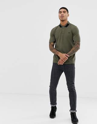 Fred Perry colour block collar polo in green
