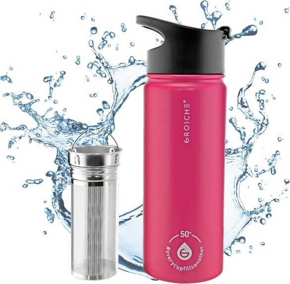 Grosche GROSCHEChicagoSteel16oz.InfusionWaterBottleInsulatedWaterBottleTeaandFruitInfuserWaterBottleStainlessSteelFlask-FuchsiaPink