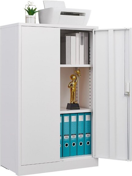 WhizMax FoldingFilingStorageCabinet42InchMetalStorageCabinetwith2LockingDoorsAdjustableShelfStorageLockerCabinet-White