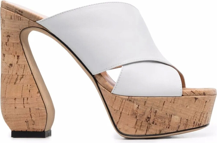 white platform cork sandals