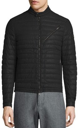 Moncler Casteu Quilted Leather Moto Jacket, Black