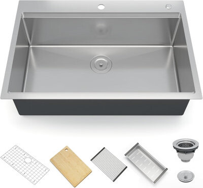 Belleze 34.6456'' L Single Bowl Stainless Steel Kitchen Sink
