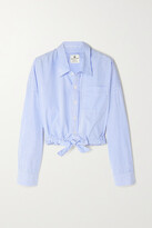 Thumbnail for your product : Denimist Cropped Tie-front Striped Cotton-poplin Shirt - Blue - medium