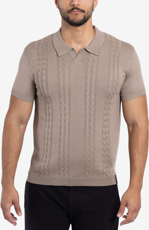 Spring+Mercer Spring + Mercer Men's Cable Knit Johnny Collar Short Sleeve Sweater Polo