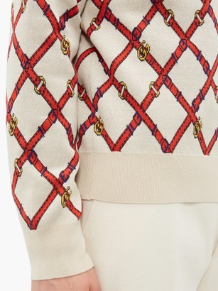 Gucci V-neck Harness-instarsia Wool-blend Sweater - Beige Multi