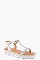 Thumbnail for your product : boohoo Diamante T Bar Cleated Sandals