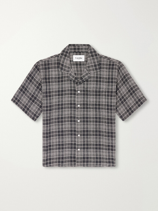Corridor Camp-Collar Checked Seersucker Shirt