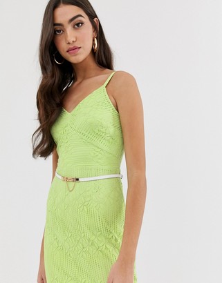Paper Dolls Tall cami strap lace dress with belt in lime
